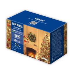 ULD-S5000-500-DGA WARM WHITE IP20 Гирлянда светодиодная. 50м. 500 светодиодов. Теплый белый свет. Провод зеленый. ТМ Uniel