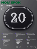 Номерок на дверь квартиры 20, для кабинета, офиса, шильдик 9 х 7 см, черный, Айдентика Технолоджи