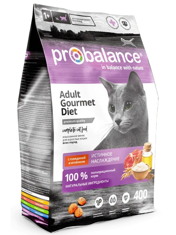 Уценка! Повр.упак. / Сухой корм ProBalance Gourmet Diet для взрослых кошек с говядиной и ягненком