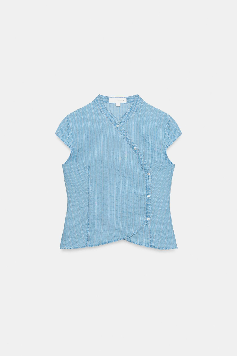 ZARA ТОП НА ЗАПÁХЕ В ПОЛОСКУ С ПУГОВИЦАМИ, ГОЛУБОЙ