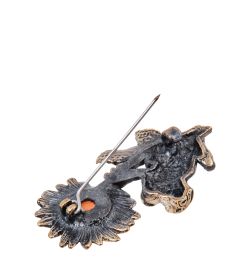 AM- 715 Брошь «Лягушонок на подсолнухе» (латунь, янтарь)