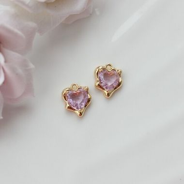 УЦЕНКА!!! Подвеска Сердце с фианитом 13*11 мм, сиреневый, позолота, У057