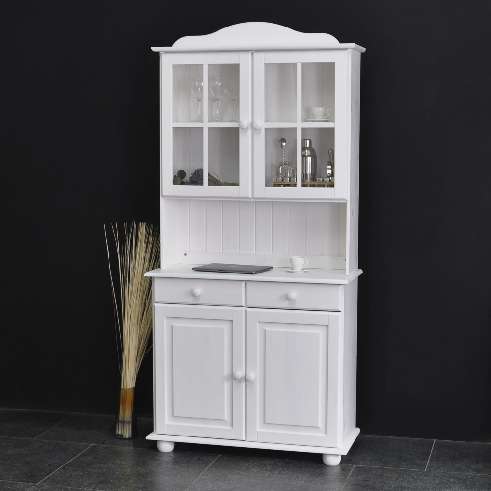 Шкаф витрина, 90х39х192, Лена, стеклянная, для посуды, в гостиную, буфет для кухни, из массива дерева, белый, Dipriz