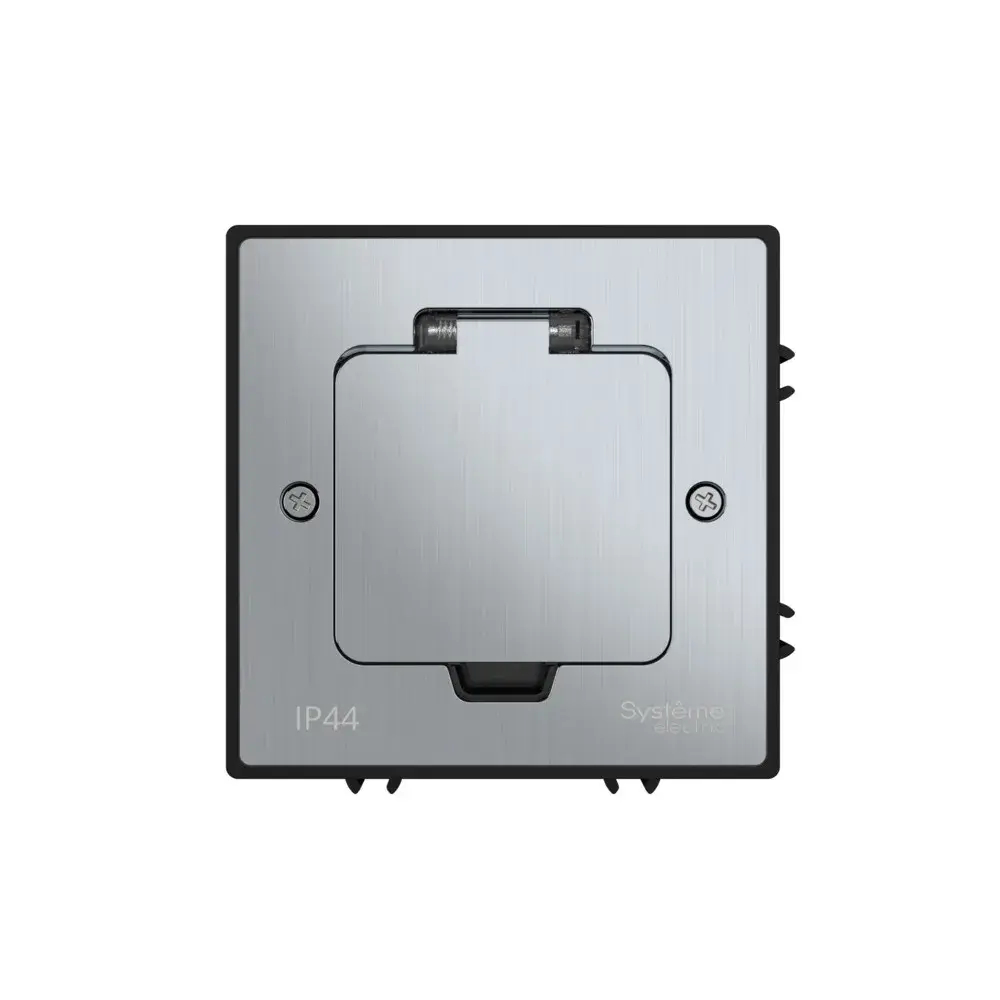 MultiDesk Лючок с розеткой 2К+З, 16А/250В, IP44 с монтажной коробкой для бетонных полов Серебро, тип