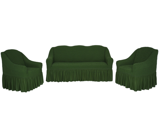 Комплект чехлов на трехместный диван и кресла с оборкой, цвет Зеленый