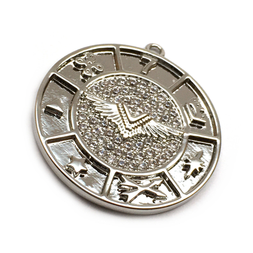 Подвеска с фианитами "Знаки" 25х23 мм, родий