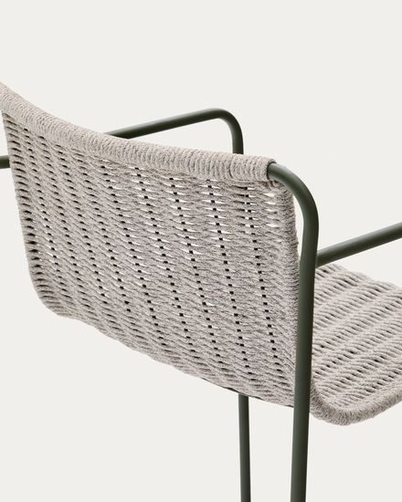 Полубарный стул Maurina из зелёной оцинкованной стали и экрю и серого шнура 64,5 см Испания 
