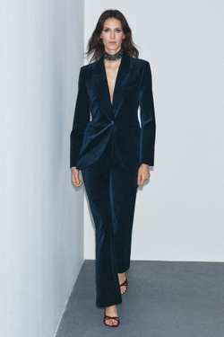 ZARA РАСКЛЕШЕННЫЕ БАРХАТНЫЕ БРЮКИ ZW COLLECTION, СИНИЙ