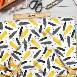 Ткань шифон черно-желтые перья