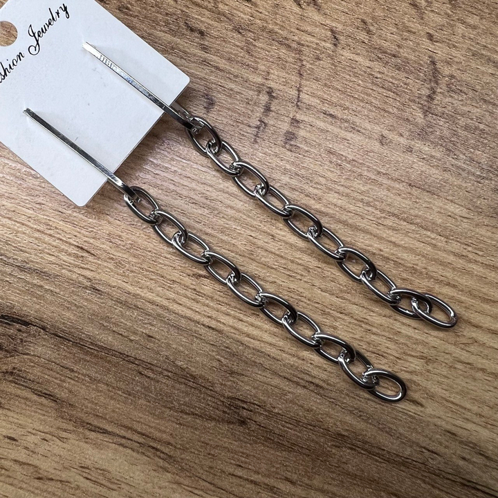 Серьги "Цепи" застежка узелок 10 звеньев плетение якорное металл графитовый 10 см