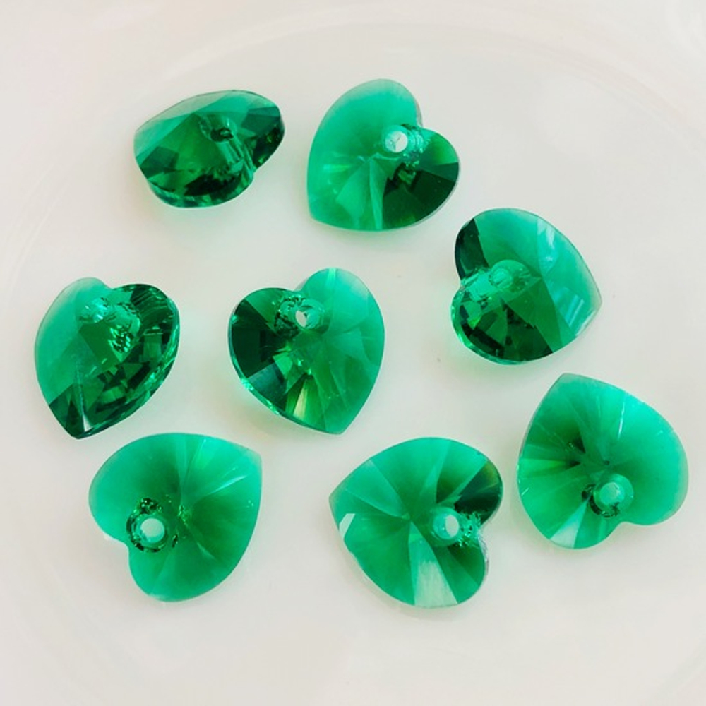 6228-14-maj green Кристалл "Сердечко" 14мм, majestic green, прозрачный зеленый