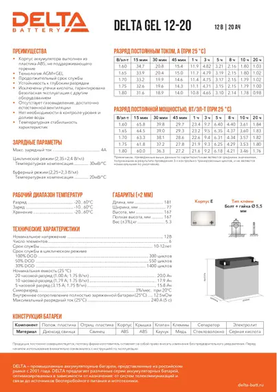 Аккумулятор Delta GEL 12-20