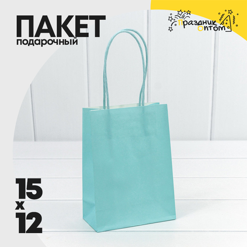 Пакет подарочный 12х15х6см (Голубой, Крафт)