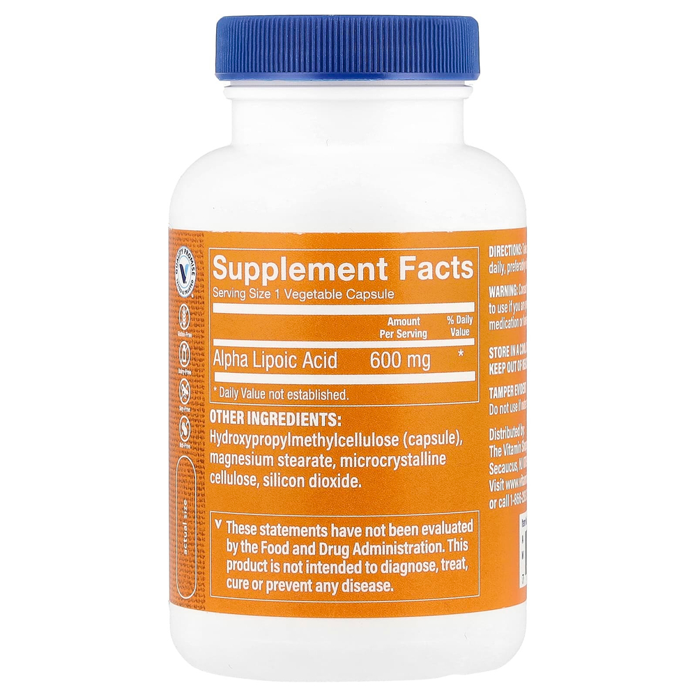 The Vitamin Shoppe, Альфа-липоевая кислота, 600 мг, 120 растительных капсул