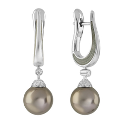 Серьги с Чёрным Морским Жемчугом и Бриллиантами, Эмаль, E0143-4/4