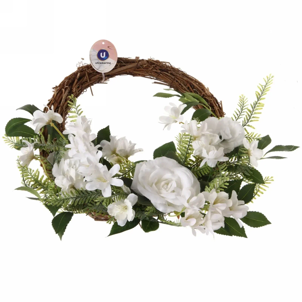 Цветы искусственные венок «Созвездие Девы» 42см нежно-белый