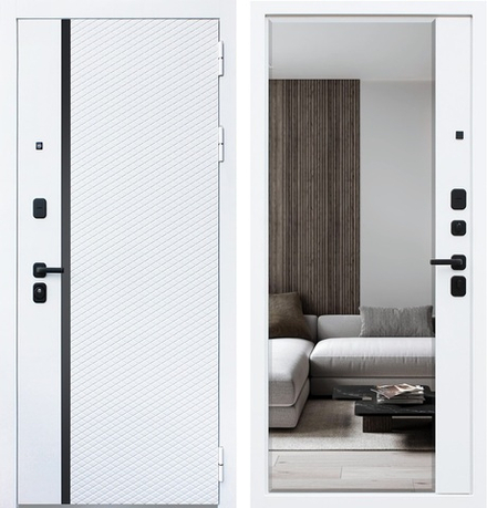 Входная металлическая белая дверь АСД Ливерпуль с Зеркалом (Белый матовый)