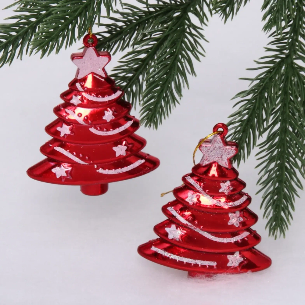 Елочные игрушки «Сказочная ёлочка» 8 см (набор 2 шт), Красный