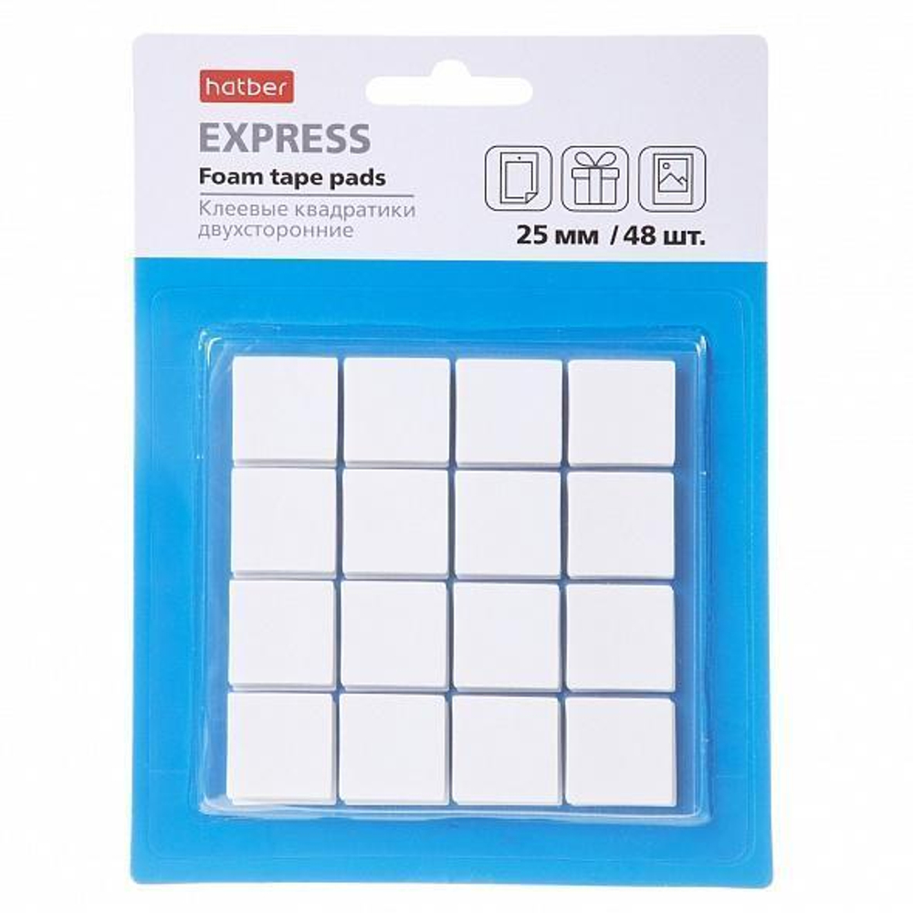 Клеевые квадратики 2-х стор. 25х25мм на вспененной основе 3 листа 48шт. FT_073605 (Хатбер)