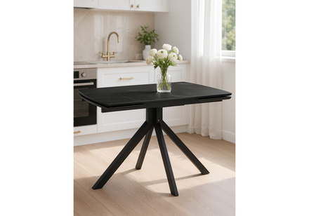 Керамический стол Woodville Катчел 120(180)x80 черный мрамор, черный, ножки черные