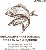 Корм сухой для кошек с белой рыбой и индейкой, пакет 400г, Grandorf Cat White Fish & Turkey Skin & Coat Care