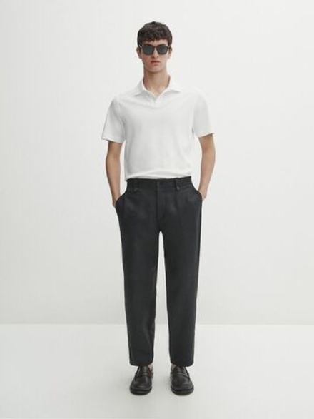 Massimo Dutti Поло из хлопка с короткими рукавами, белый