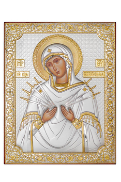 Семистрельная БМ, икона прямоугольная без рамки, красное дерево 150х200