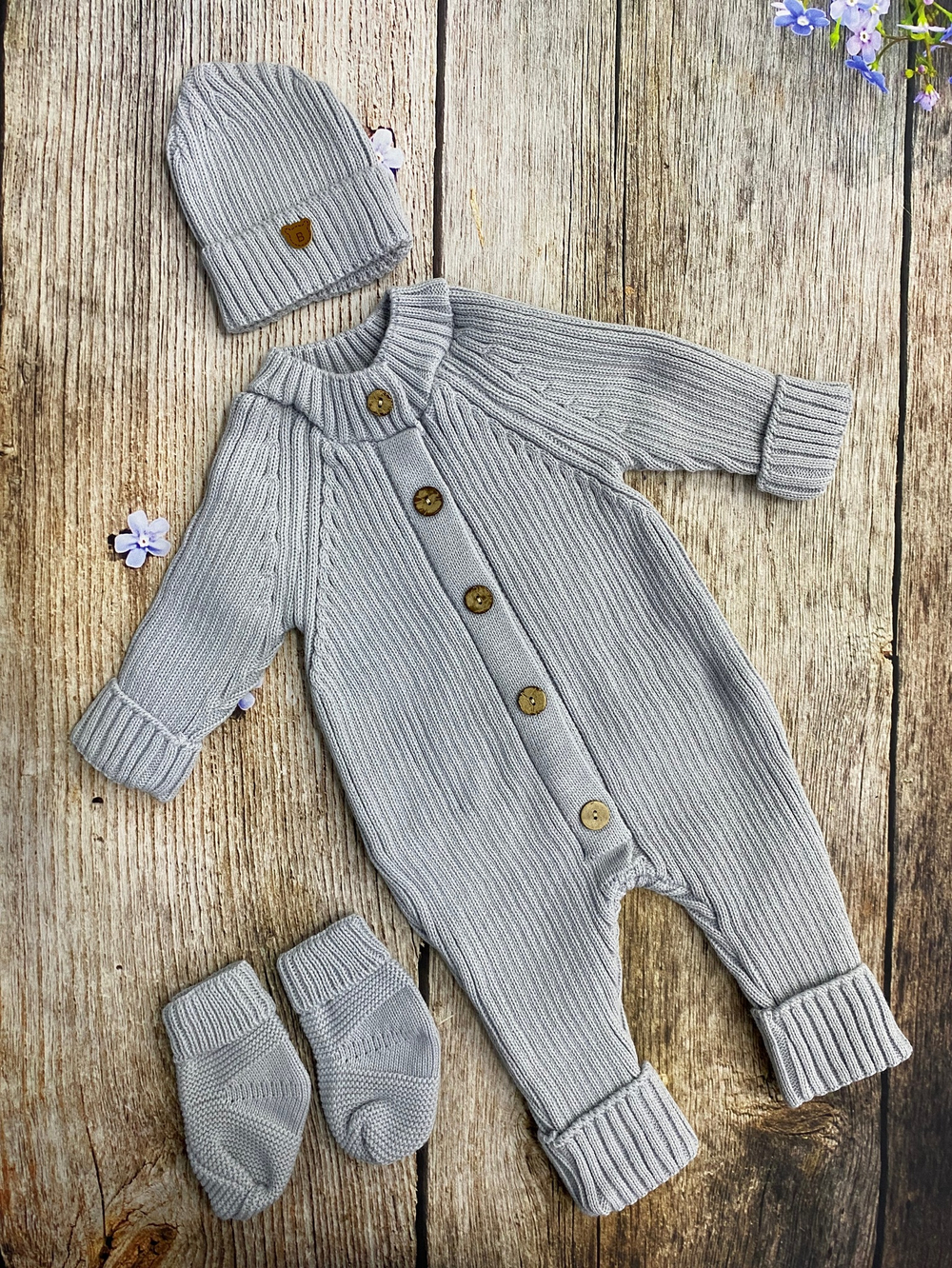 Комплект на выписку 3 предмета "Maremtex" (Комбинезон, шапка, пинетки) (Цвет: Темно-синий)