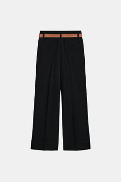 ZARA БРЮКИ С ОТВОРОТАМИ И РЕМНЕМ, ЧЕРНЫЙ