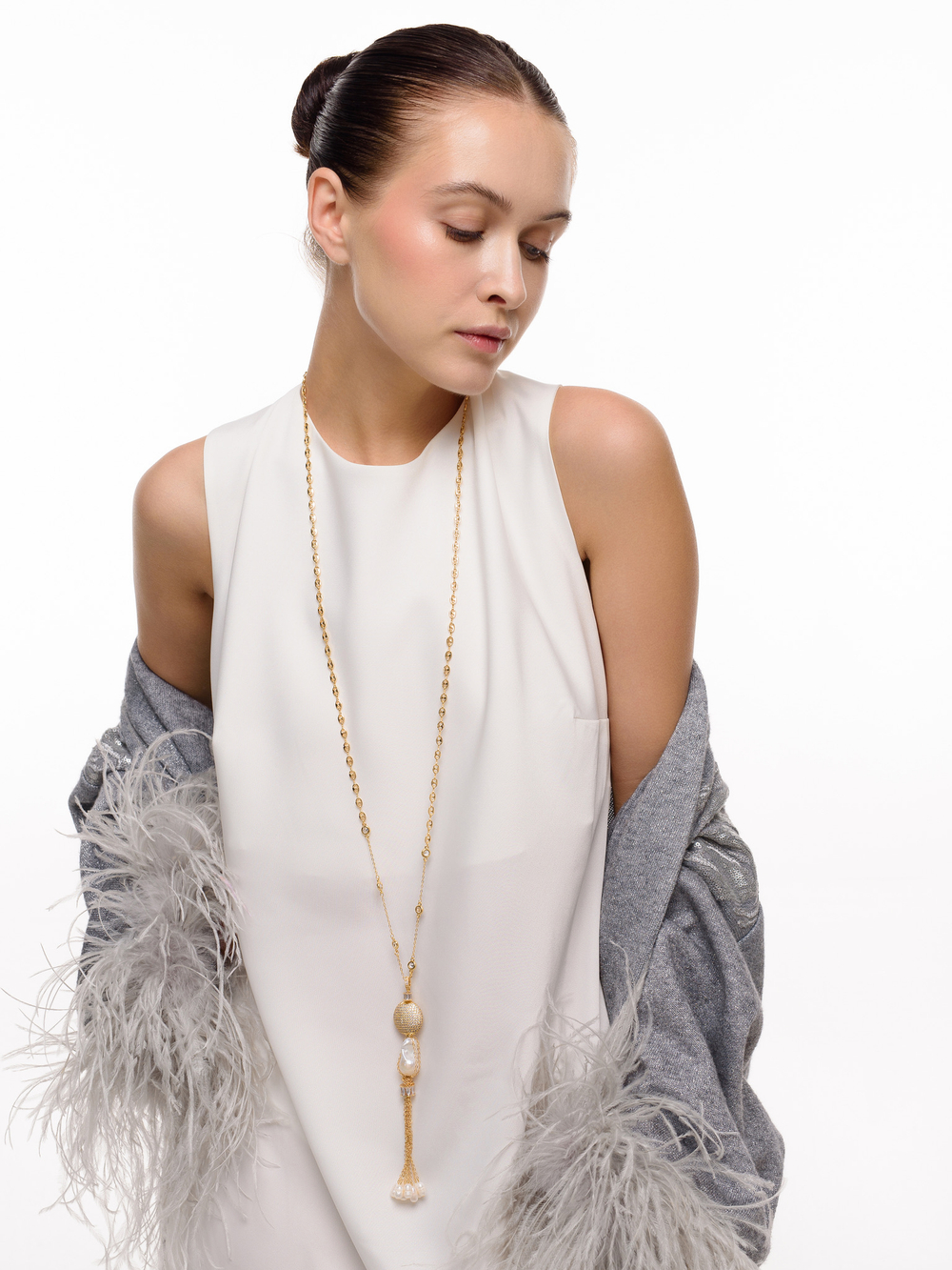 Колье "Round Shine Brush Pearl" Gold