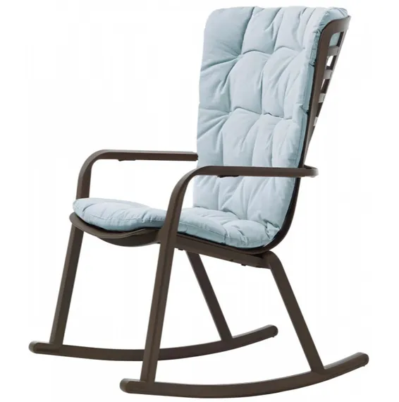 Уличное кресло-качалка Folio табак с голубой подушкой