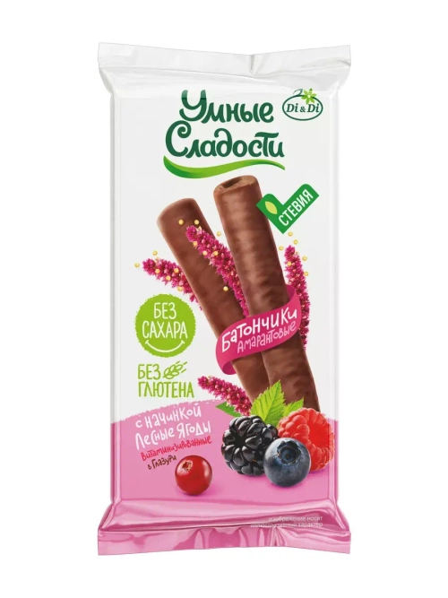 Батончики безглютеновые «Умные сладости» с начинкой лесная ягода 20г