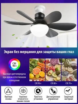 Люстра вентилятор 45W Матовая черная Диммер E27