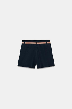 ZARA БЕРМУДЫ С ВЫСОКОЙ ПОСАДКОЙ И ПОЯСОМ, МОРСКОЙ СИНИЙ