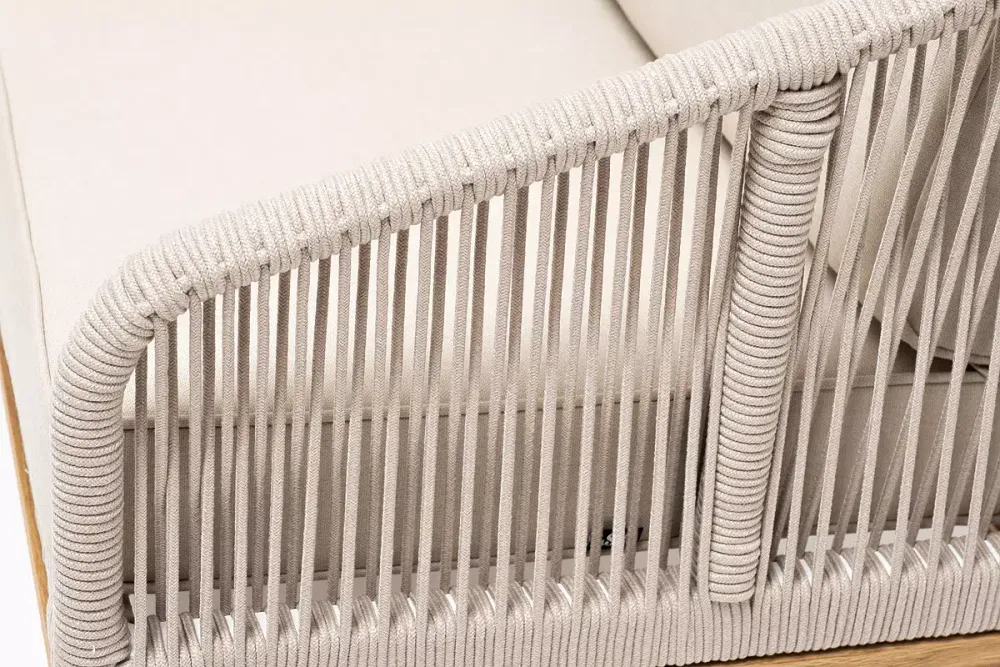 "Канны" диван 2-местный плетеный из роупа, основание дуб, роуп бежевый круглый, ткань бежевая 15052