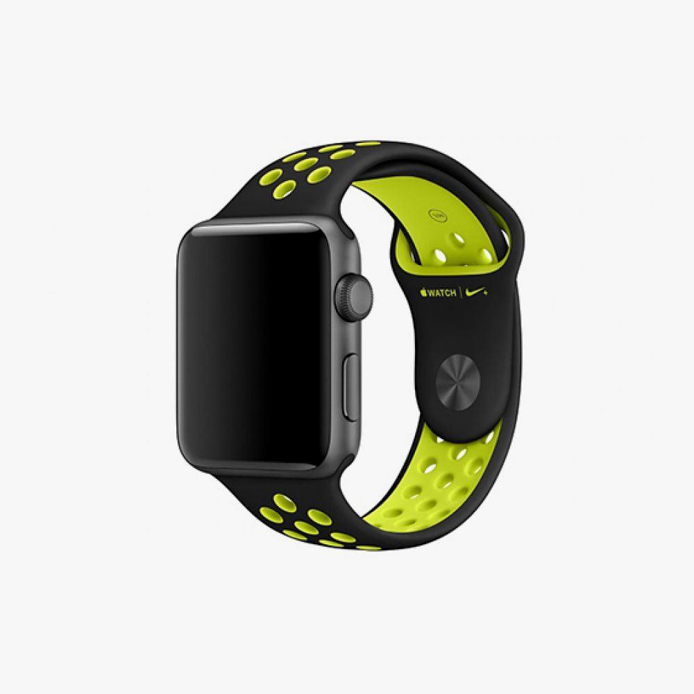 Ремешок Apple Watch 42мм, спортивный Nike,черный салатовый Replica (S/M.M/L)