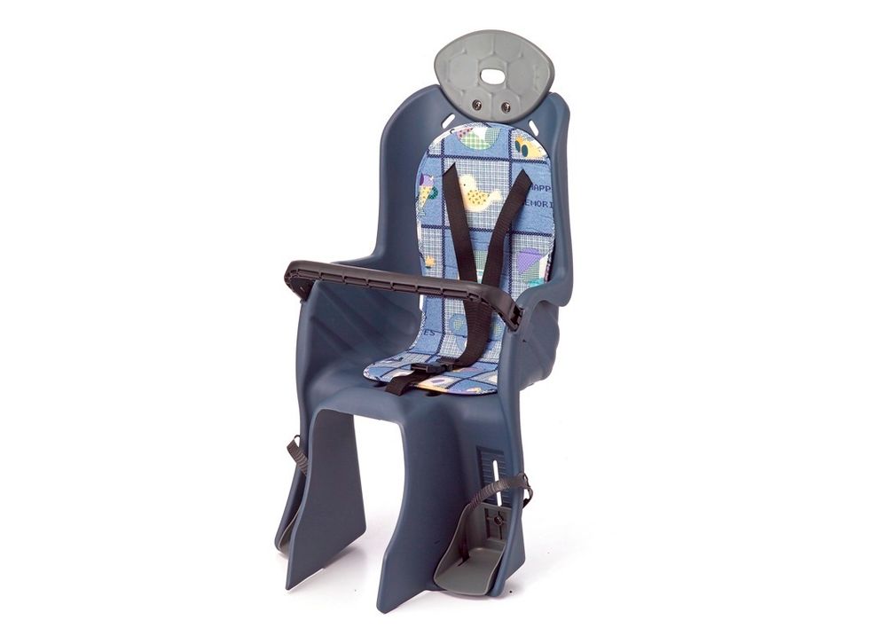 Кресло детское задн., креп. на багажник, max 22кг, рег. ног, подголовник, рук-ка для ребёнка, пластик, синий