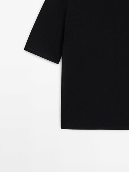 Massimo Dutti Футболка с короткими рукавами из 100% хлопка, черный