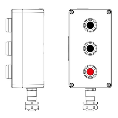 Взрывозащищенный пост управления из алюминия CPE-A-14-(2xP1B(11)-1xP1R(11))-1xKAEPM2MHK-20(C)1Ex d e IIC Т5 Gb / Ex tb IIIC T95°C Db IP66
