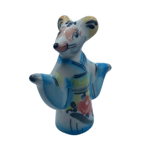 Фигурка Мышка в кимоно цветная гжель