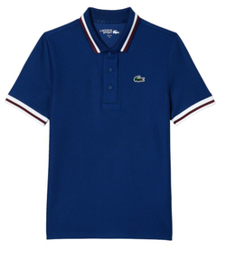 Женское поло Lacoste Pique Contrast Striped Collar - небесный