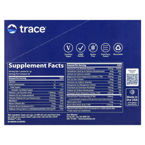 Trace, Power Pak, с ягодным вкусом, 30 пакетиков, 6,1 г (0,22 унции) каждый
