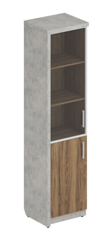 Шкаф для документов узкий со стеклом и глухой дверью Wood&Stone