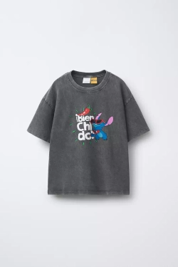 ZARA ФУТБОЛКА LILO & STITCH © DISNEY С ЭФФЕКТОМ ПОТЕРТОСТИ, АНТРАЦИТОВО-СЕРЫЙ