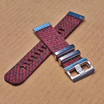 Ремешок 22 мм для Garmin нейлоновый жакардовое плетение, стальные тренчики (Серебристый Красный)