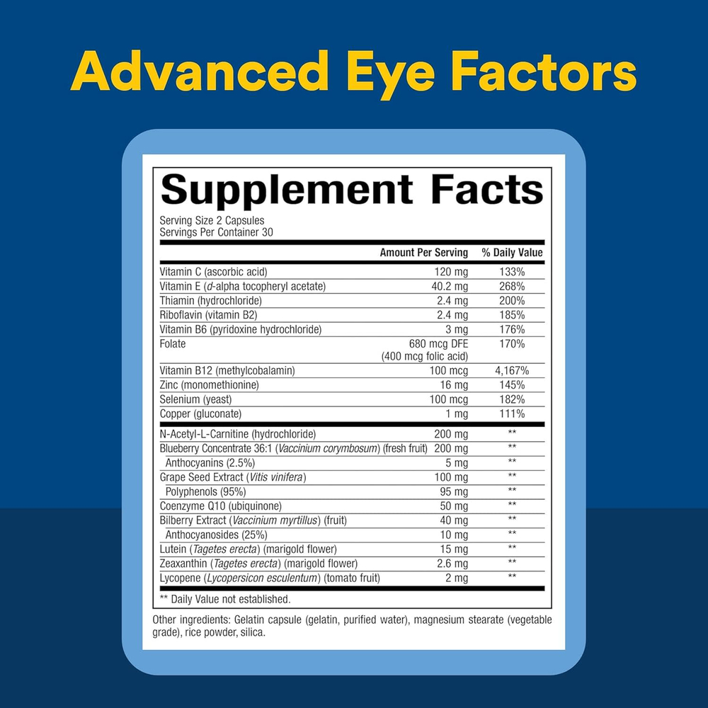 Natural Factors, Advanced Eye Factors, улучшенная формула для зрения, 60 капсул