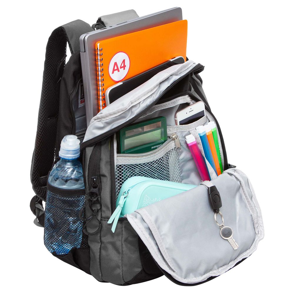 Рюкзак Grizzly, 27*40*20см, 3 отделения, 2 кармана, анатомическая спинка, черный-серый