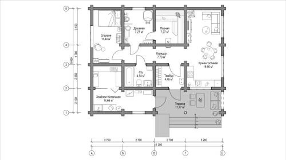 Проект Дома 102 кв. м из бруса Д-43