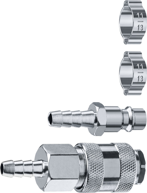 Набор (штуцер ″елочка″ 8 мм - рапид муфта) + (рапид штуцер-штуцер ″елочка″ 8 мм) + (обжимные хомуты 2 шт) ЗУБР Профессионал