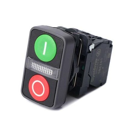 Кнопка двойная SB5 в сборе модуль 22мм зел."I"+сигнал. лампа+красн."О" пластик 230В AC 1НО+1НЗ SE SB5AW7A3741M5